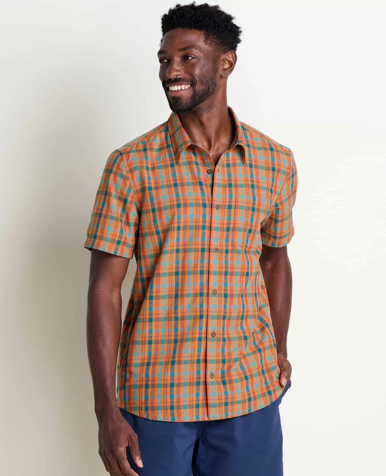 Airscape Organic Cotton Open-Weave Short Sleeve Shirt in Nutmeg