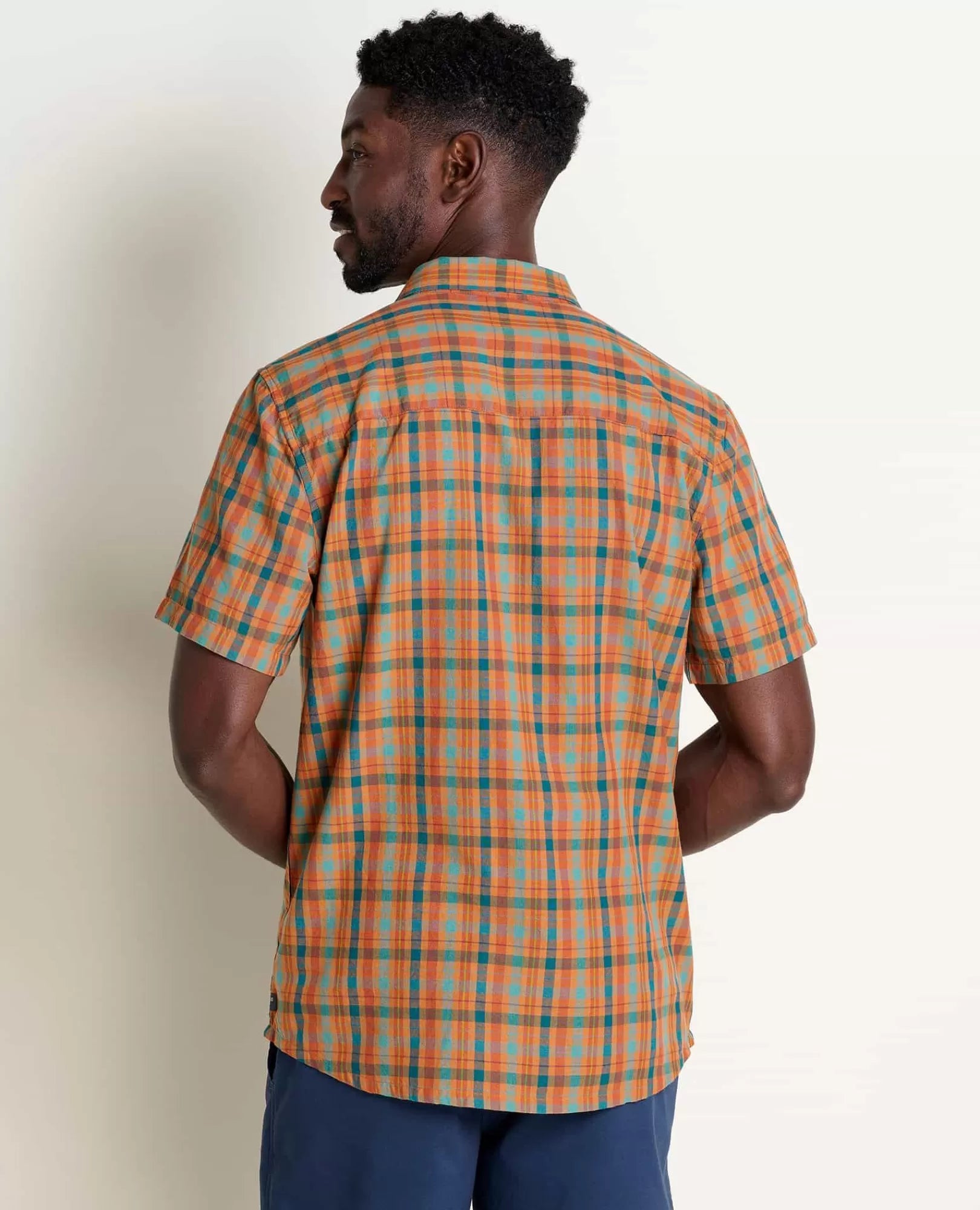Airscape Organic Cotton Open-Weave Short Sleeve Shirt in Dark Roast Stripe