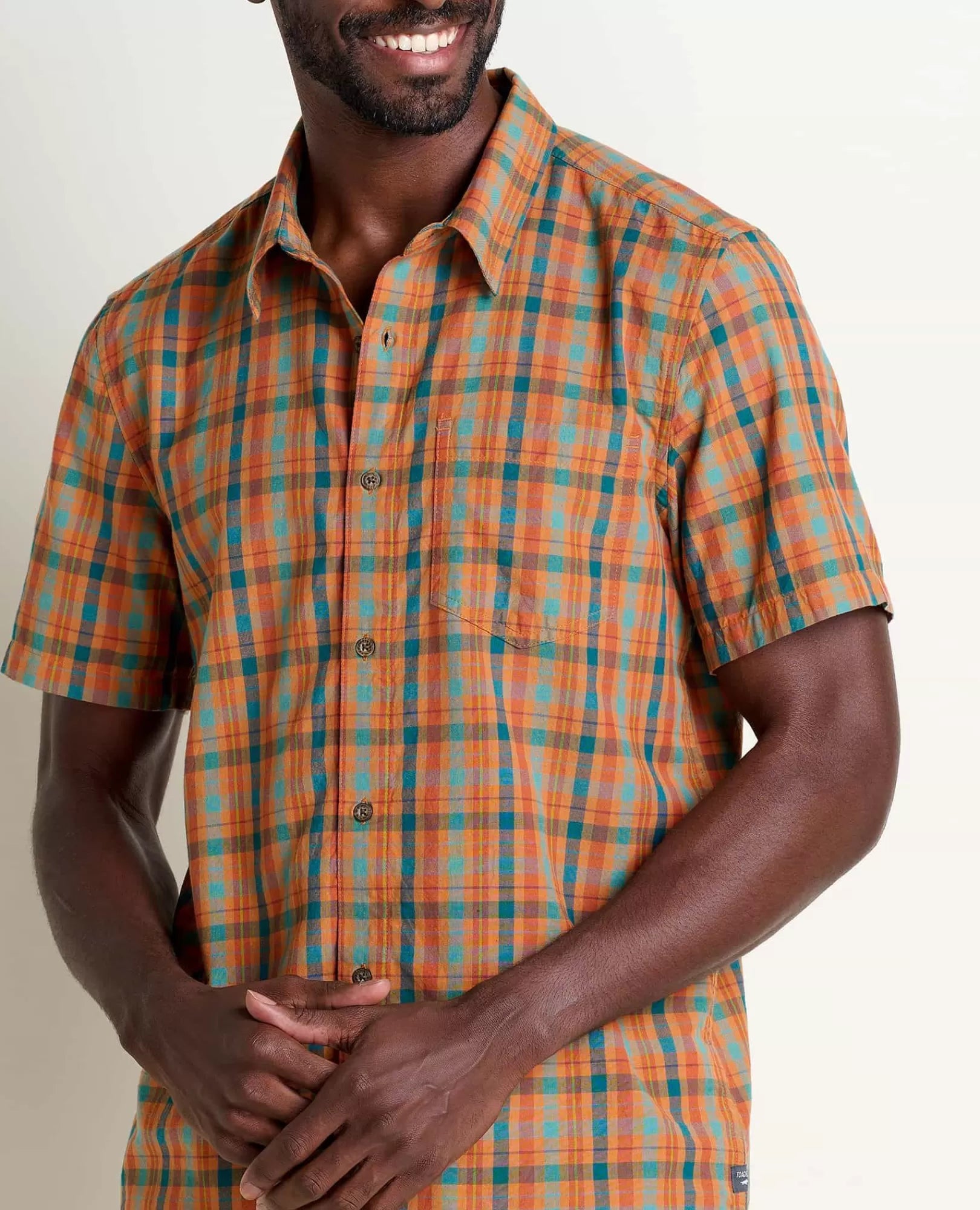 Airscape Organic Cotton Open-Weave Short Sleeve Shirt in Lichen Check