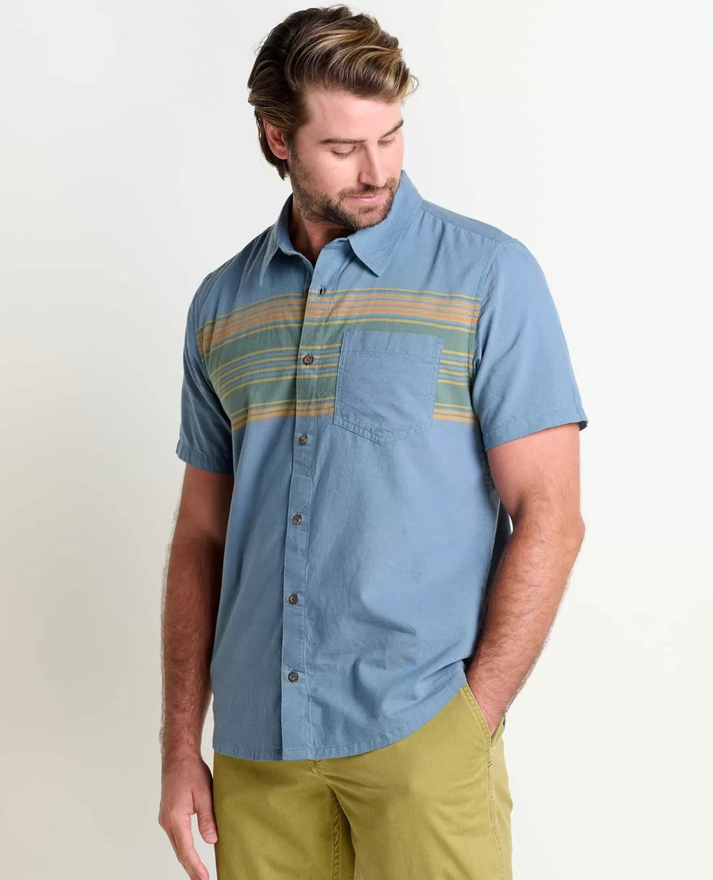 Airscape Organic Cotton Open-Weave Short Sleeve Shirt in North Shore Stripe