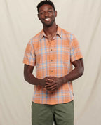 Airscape Organic Cotton Open-Weave Short Sleeve Shirt in Dark Roast Stripe