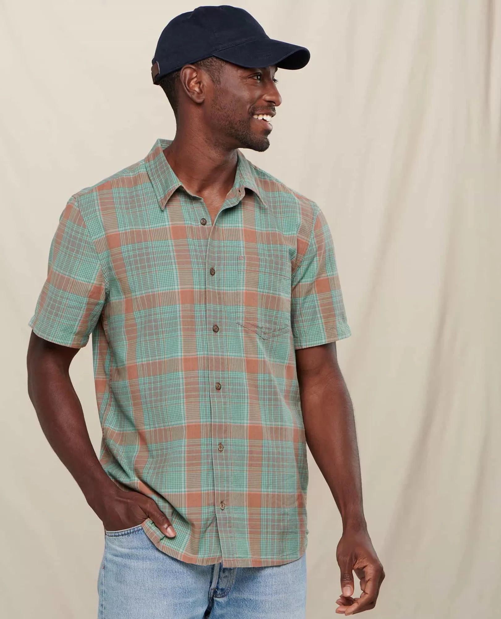 Airscape Organic Cotton Open-Weave Short Sleeve Shirt in North Shore Stripe