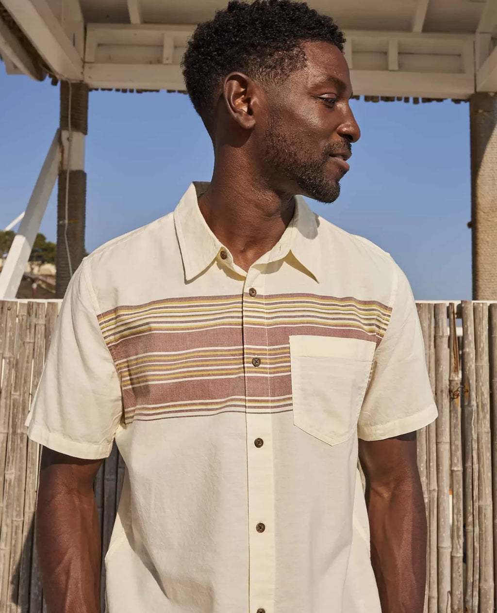 Airscape Organic Cotton Open-Weave Short Sleeve Shirt in North Shore Stripe