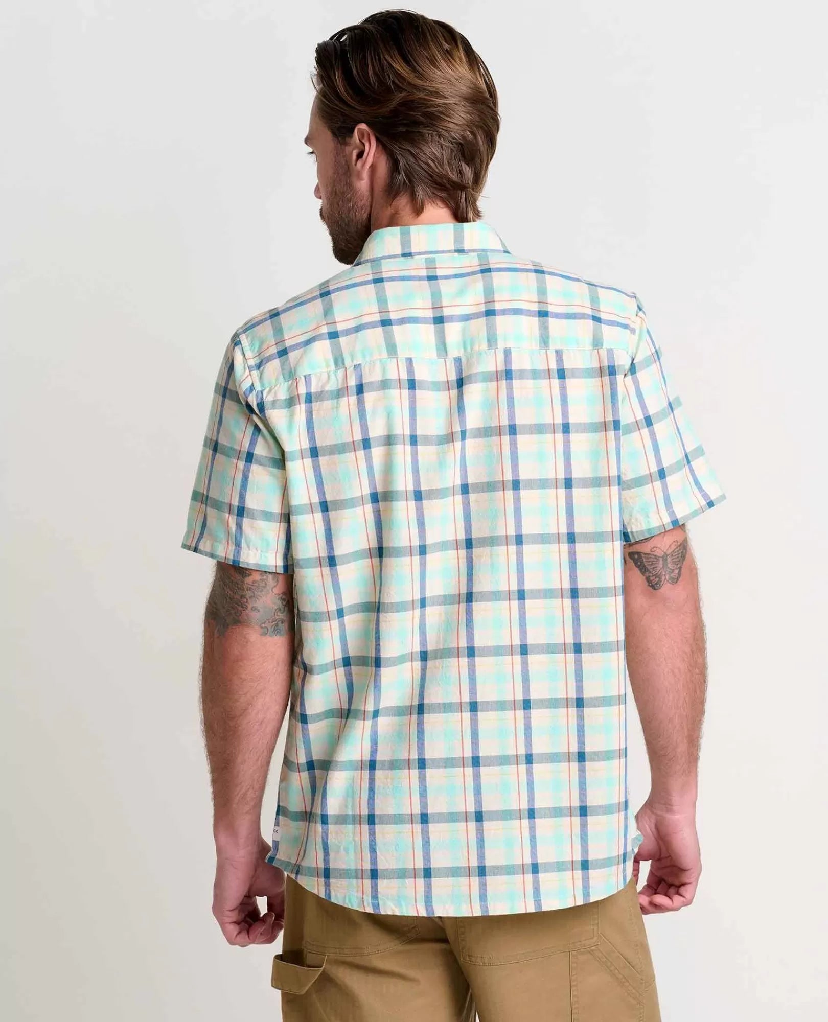 Airscape Organic Cotton Open-Weave Short Sleeve Shirt in Lichen Check
