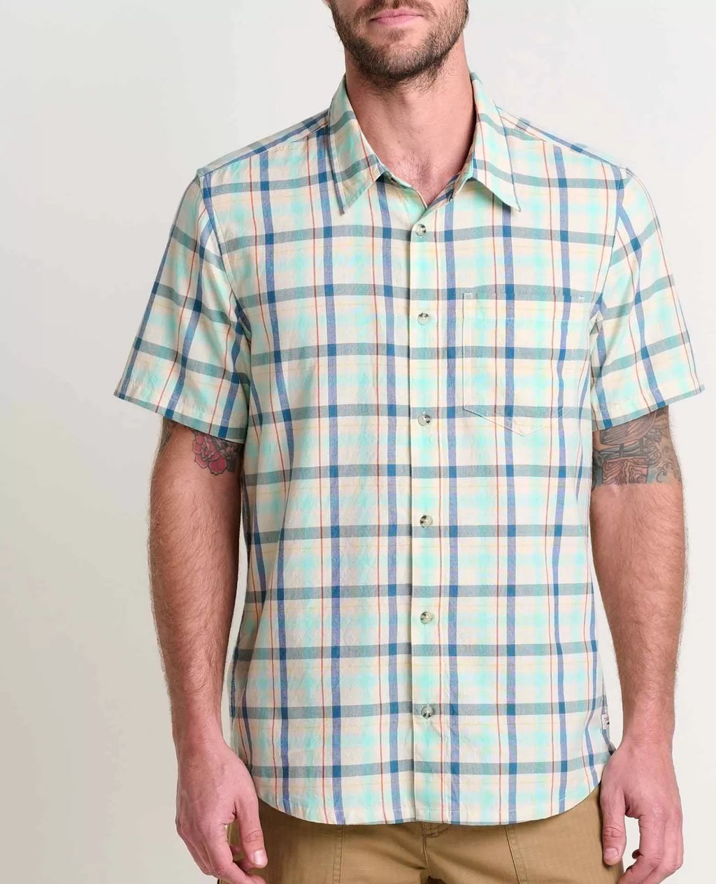 Airscape Organic Cotton Open-Weave Short Sleeve Shirt in Hazel Check
