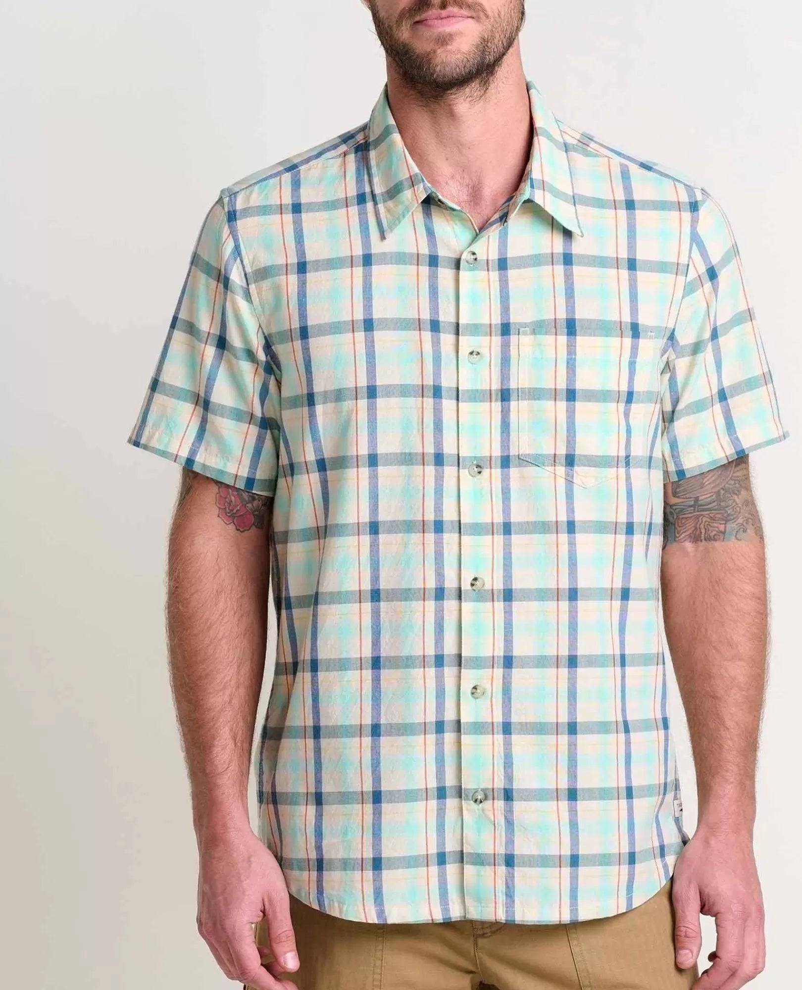 Airscape Organic Cotton Open-Weave Short Sleeve Shirt in Hazel Check