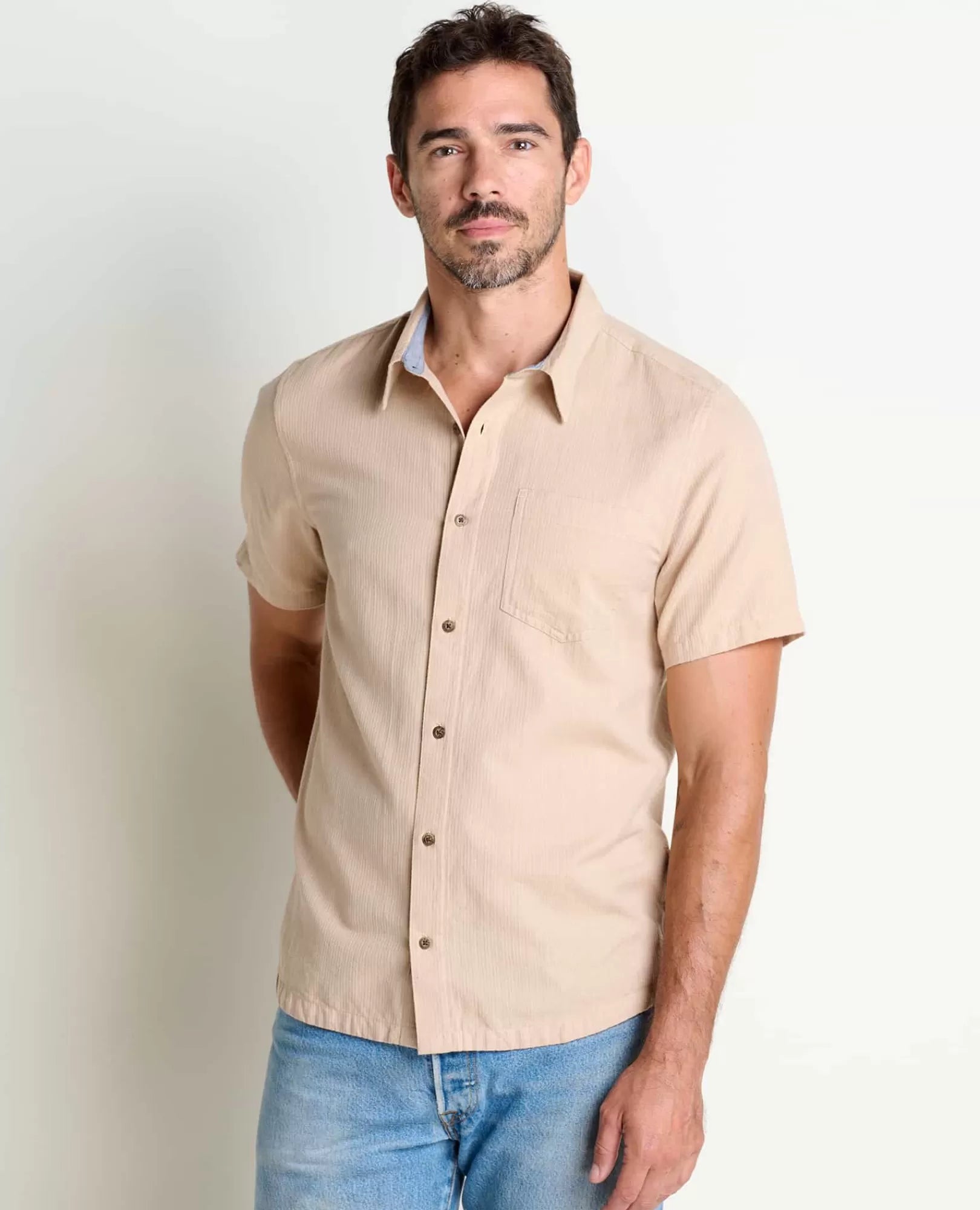 Harris Lightweight Organic Cotton Short Sleeve Shirt in Pacific