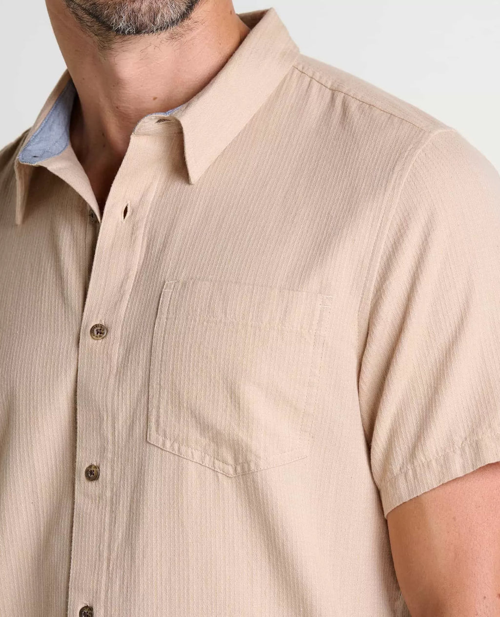 Harris Organic Cotton Textured Short Sleeve Shirt in Green Olive