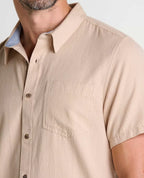 Harris Organic Cotton Textured Short Sleeve Shirt in Green Olive