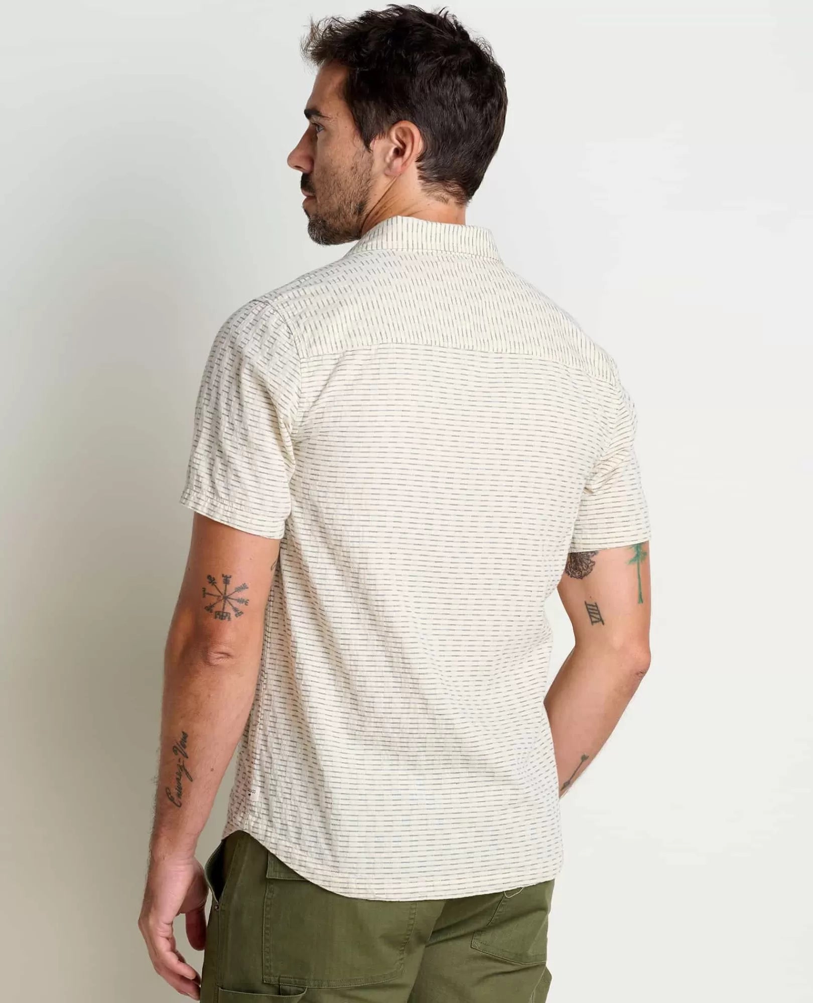 Harris Organic Cotton Textured Short Sleeve Shirt in Green Olive