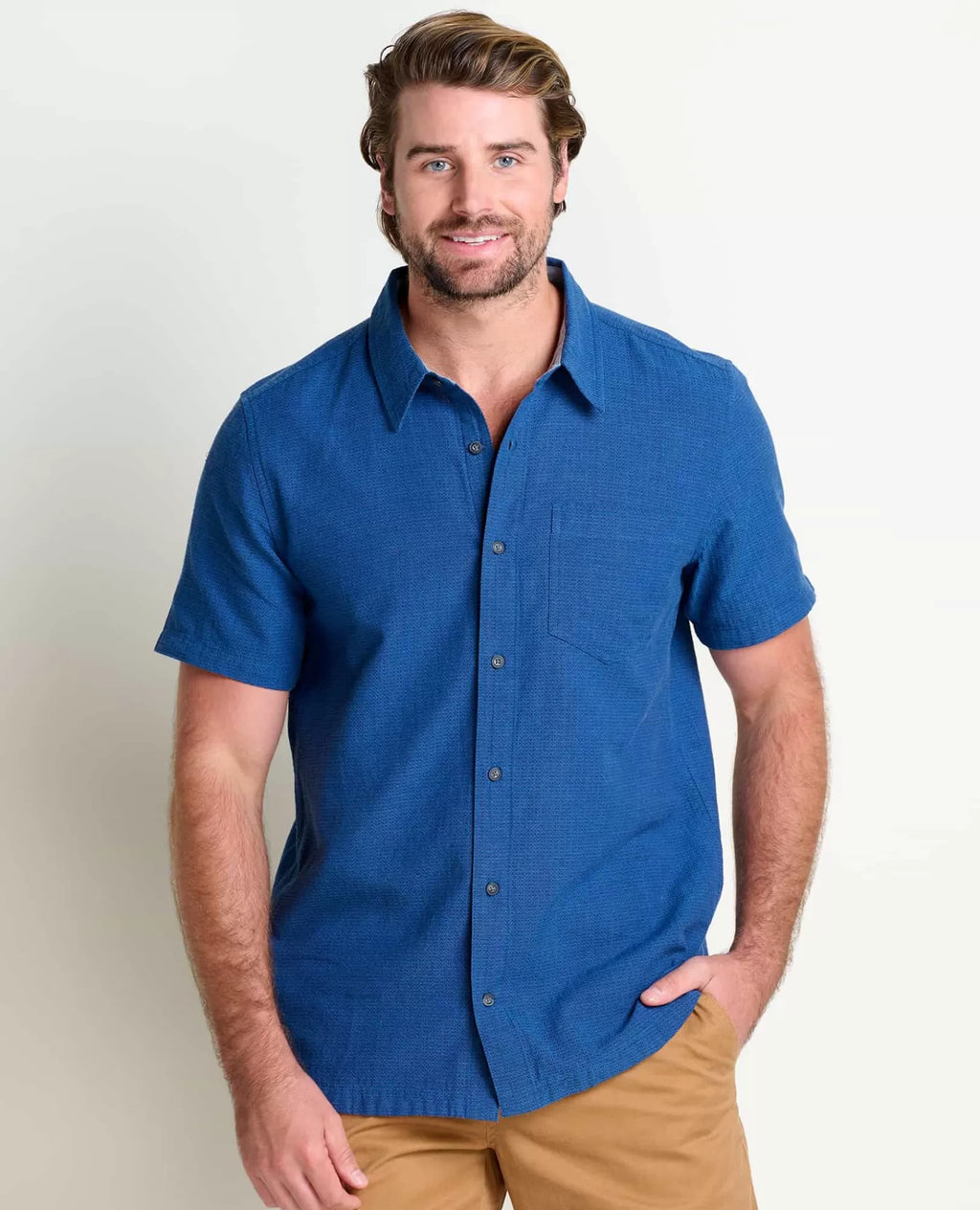 Harris Organic Cotton Textured Short Sleeve Shirt in Salt