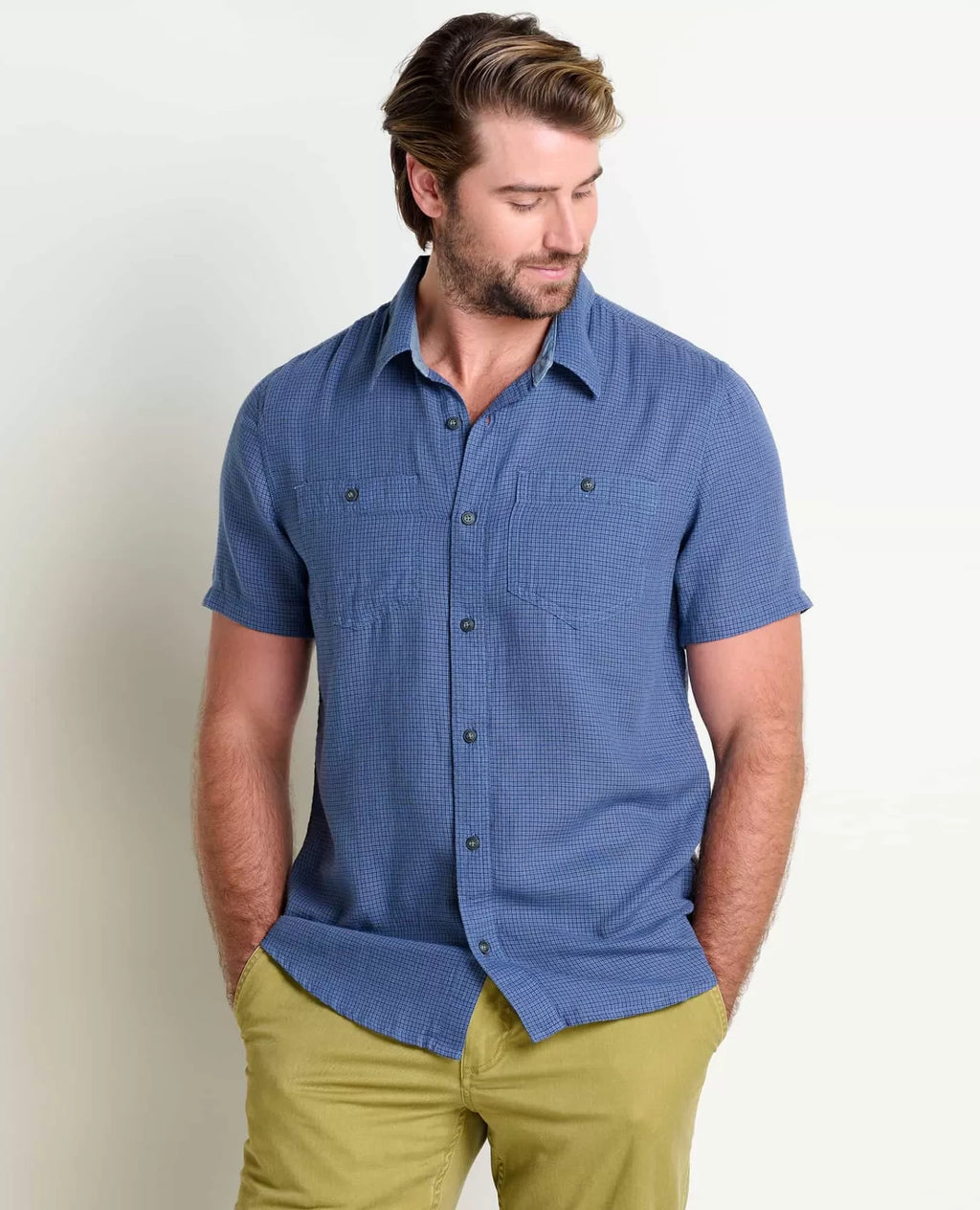 Honcho Organic Cotton Dobby Short Sleeve Shirt in High Tide II
