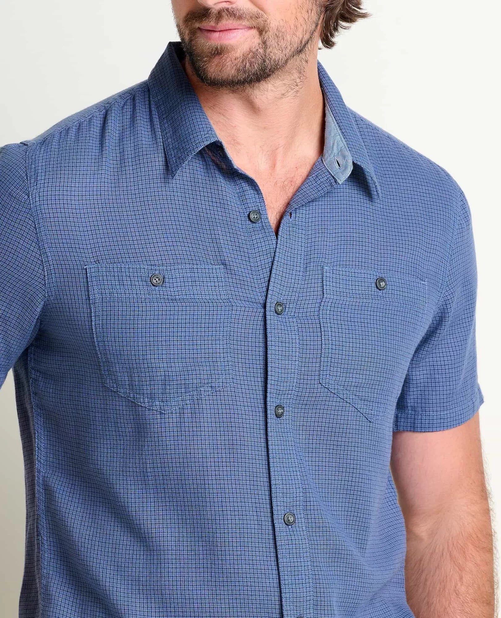 Honcho Organic Cotton Dobby Short Sleeve Shirt in Salt II