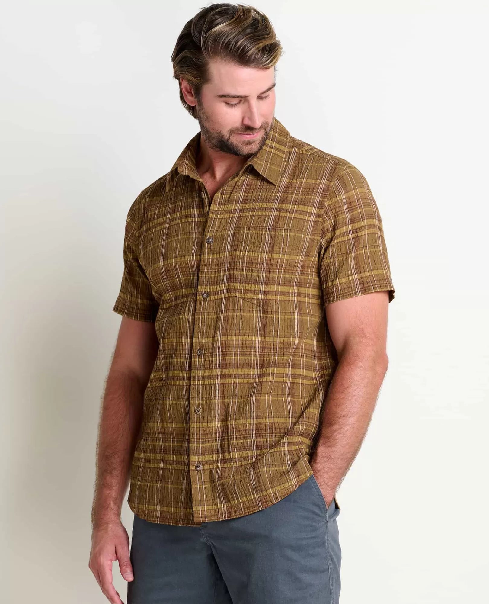Men’s Fletcher Lightweight Travel Short Sleeve Shirt in Salt Agave Print
