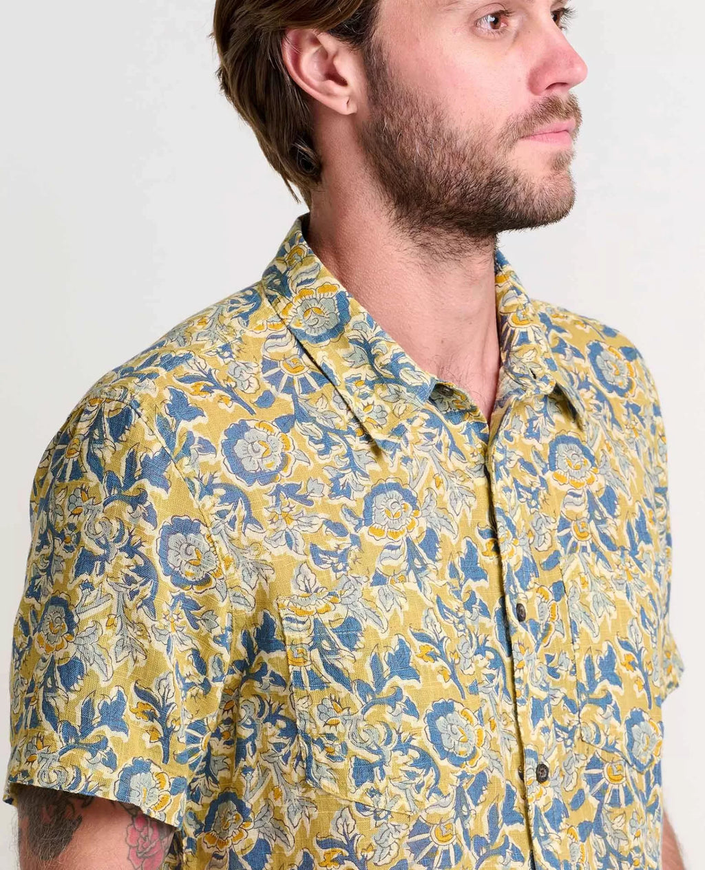 Salton Organic Cotton Slub Short Sleeve Shirt in Mantis Kalamkari Print