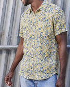 Salton Organic Cotton Slub Short Sleeve Shirt in Barley Stripe
