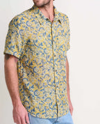 Salton Organic Cotton Slub Short Sleeve Shirt in Barley Stripe