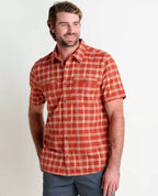 Smythy Organic Cotton Plaid Short Sleeve Shirt in Red Clay II