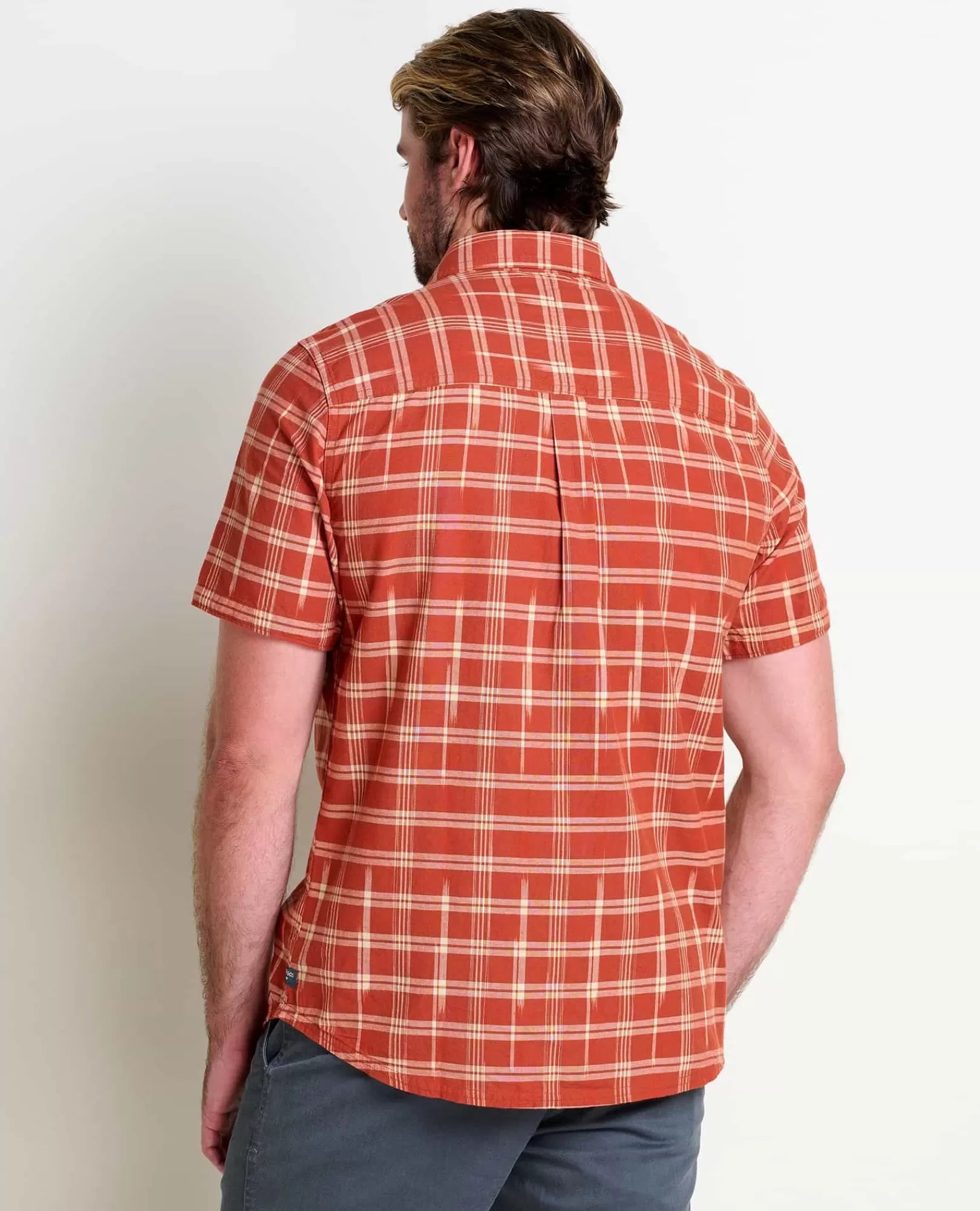 Smythy Organic Cotton Plaid Short Sleeve Shirt in Cornflower Ikat