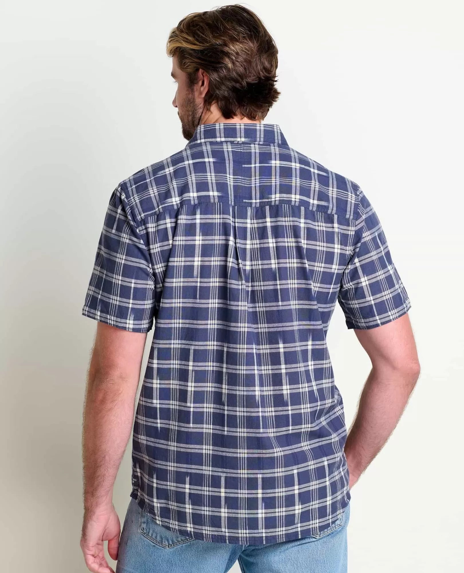 Smythy Organic Cotton Plaid Short Sleeve Shirt in Chai Ikat