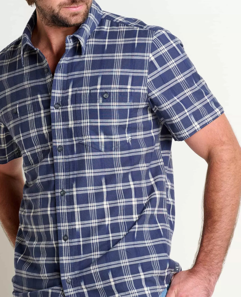 Smythy Organic Cotton Plaid Short Sleeve Shirt in Red Clay II