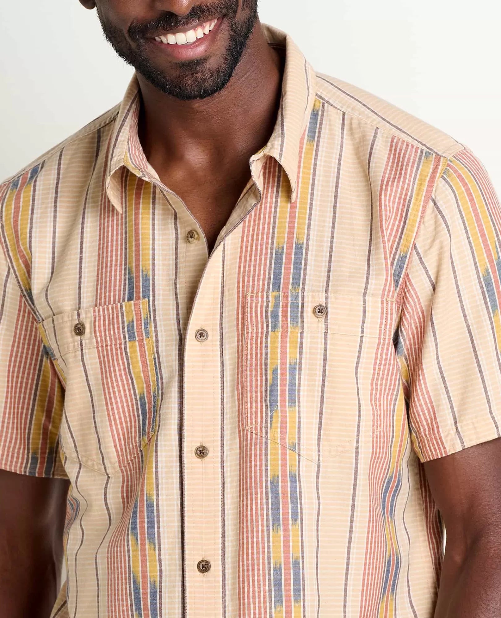 Smythy Organic Cotton Plaid Short Sleeve Shirt in Red Clay II