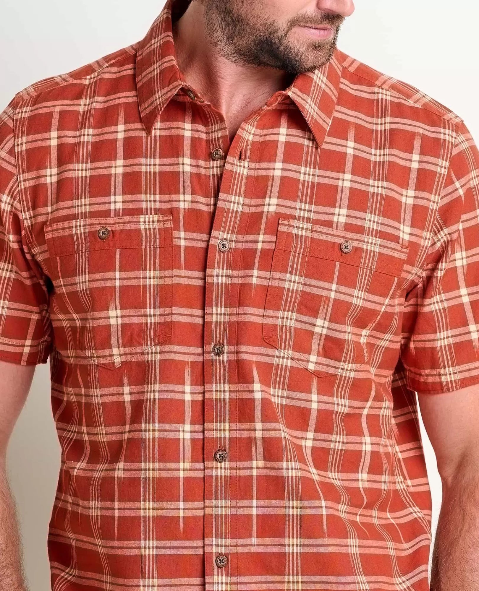 Smythy Organic Cotton Plaid Short Sleeve Shirt in True Navy II
