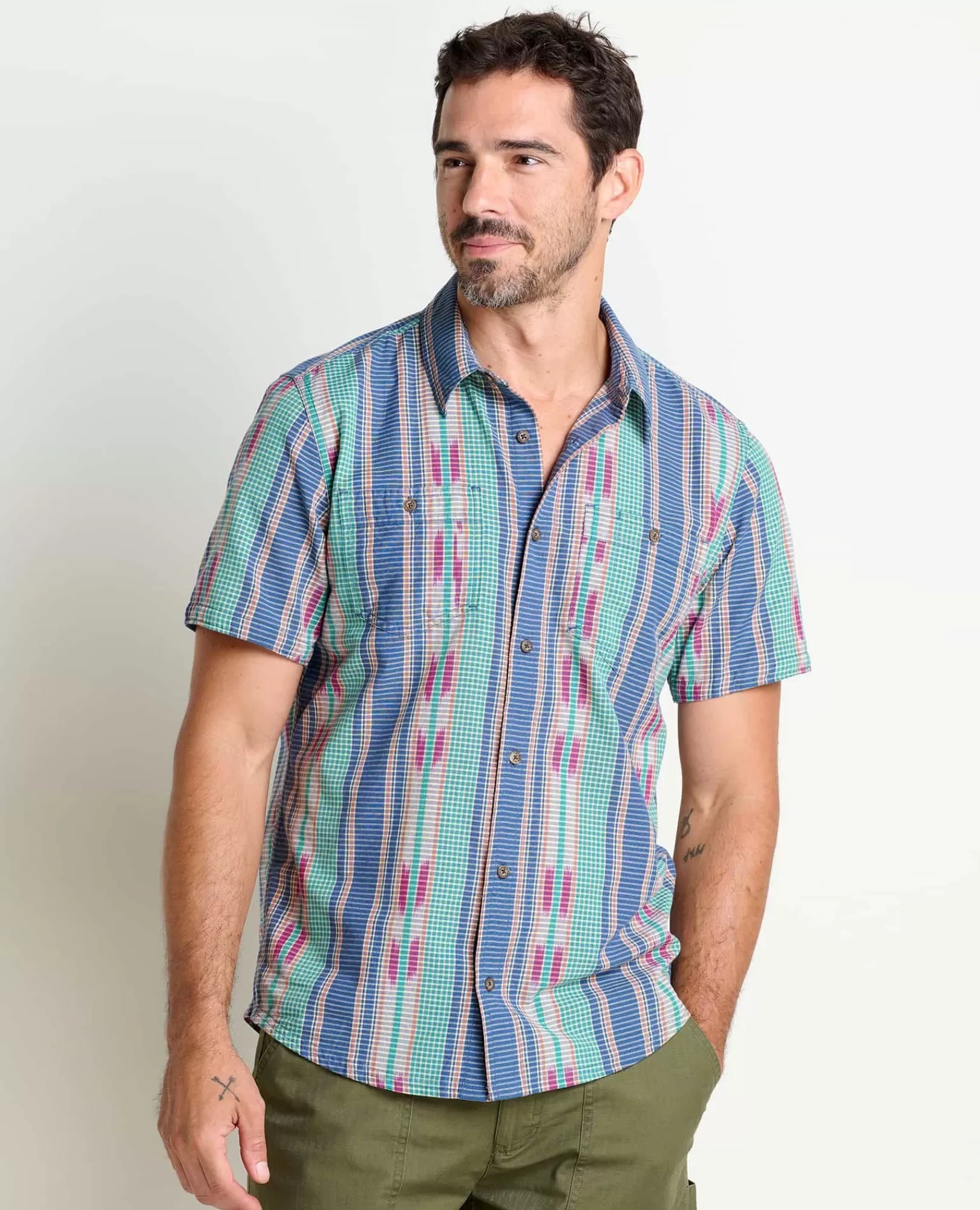 Smythy Organic Cotton Plaid Short Sleeve Shirt in Red Clay II