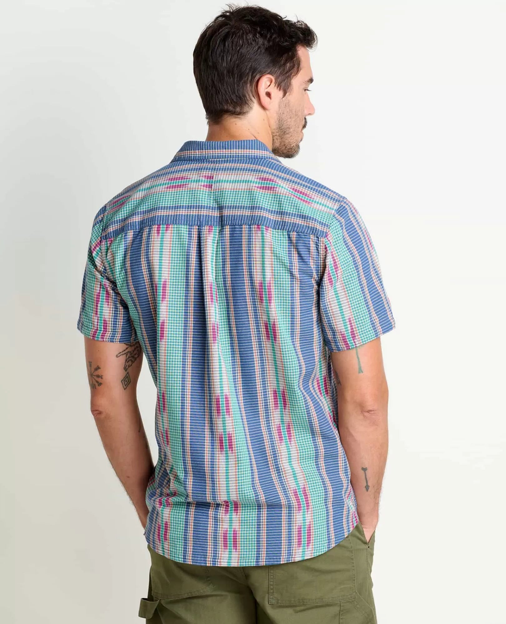 Smythy Organic Cotton Plaid Short Sleeve Shirt in Cornflower Ikat