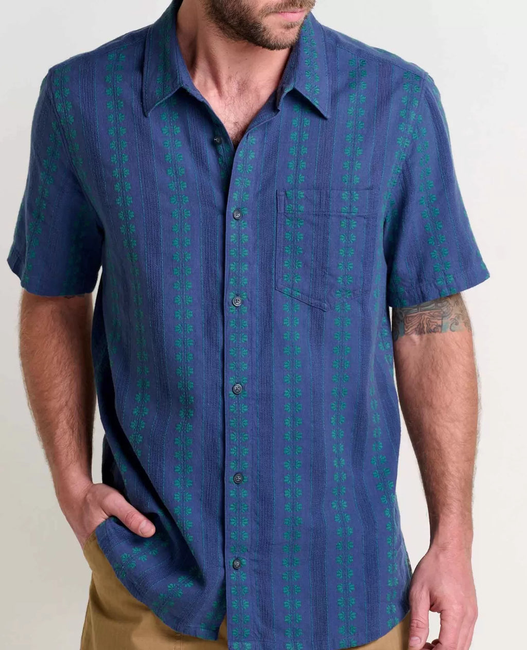 Treescape Organic Cotton Dobby Short Sleeve Shirt in Silver Pine