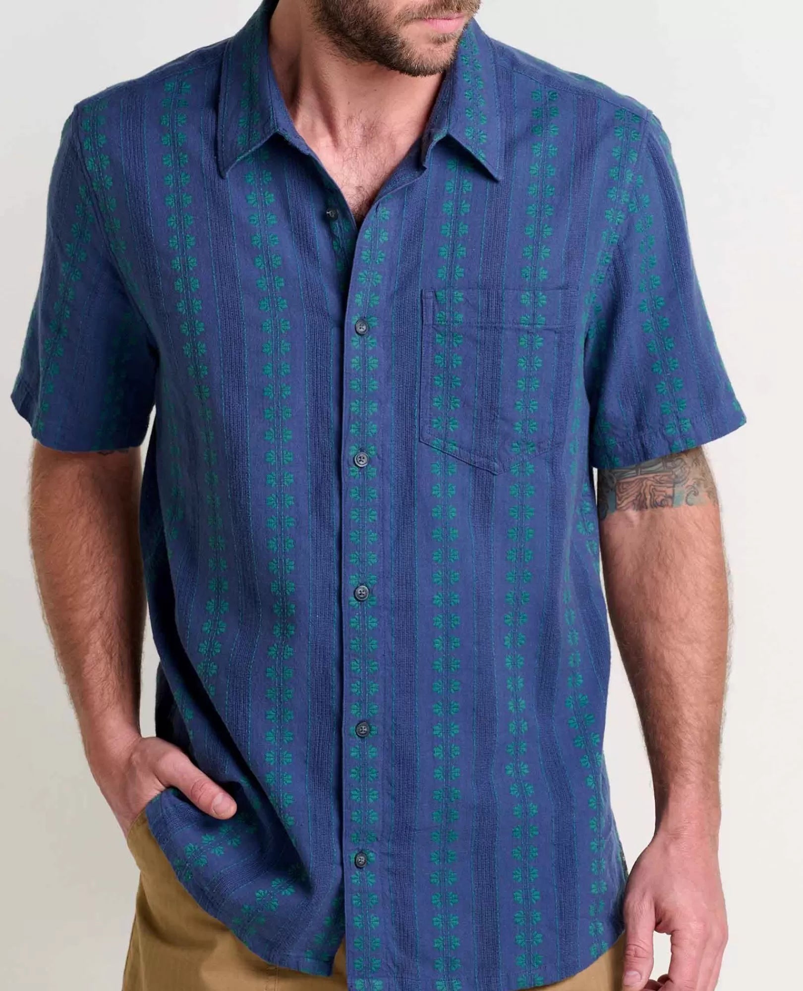 Treescape Organic Cotton Dobby Short Sleeve Shirt in Silver Pine