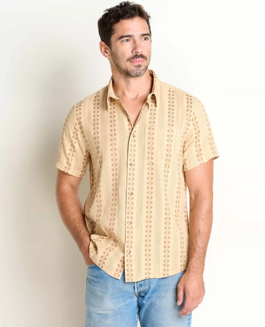 Treescape Organic Cotton Dobby Short Sleeve Shirt in Silver Pine