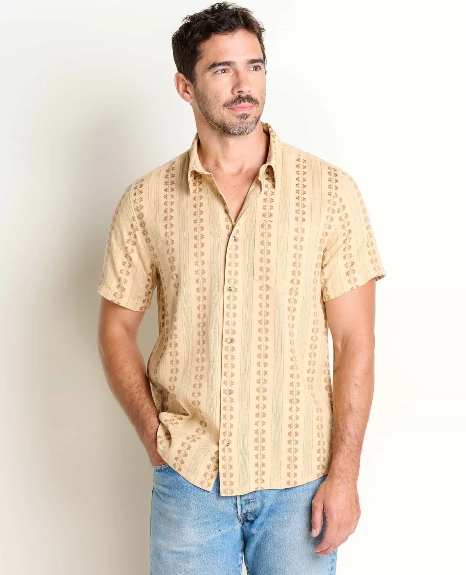 Treescape Organic Cotton Dobby Short Sleeve Shirt in Silver Pine